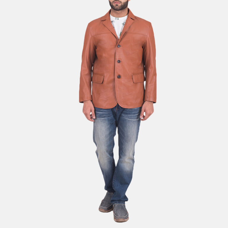 Mens James Tan Brown Leather Blazer-1499094529946